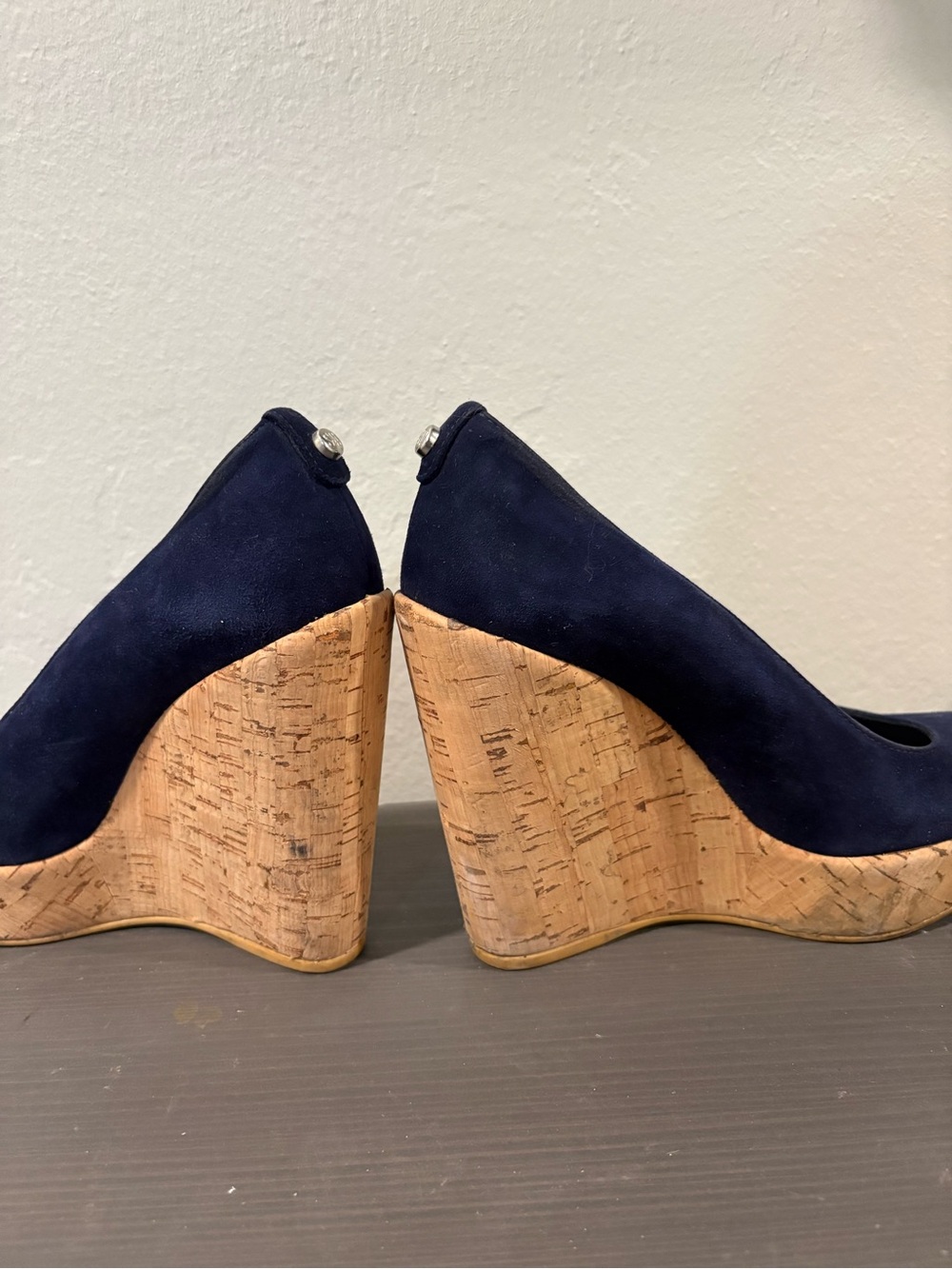 Stuart Weitzman Navy Suede Cork Wedge Pumps 4.5 with platform - Picture 5 of 5